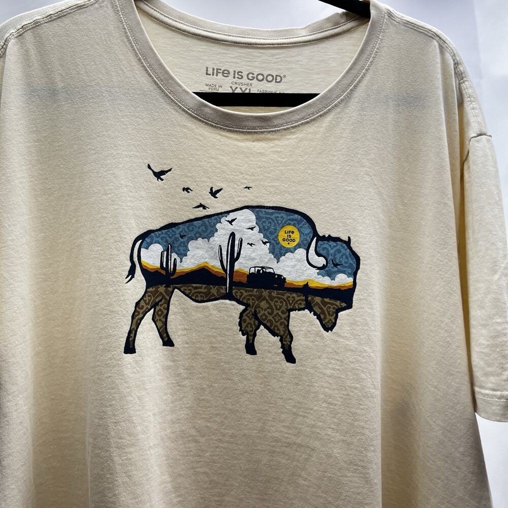 Life Is Good Men’s XXL Graphic T-Shirt Bison Buffalo Short Sleeve Tee Tan - Picture 3 of 8
